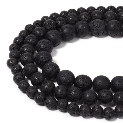 60pcs 6mm Natural Stone Beads Black Lava Beads Energy Crystal Healing Power Gemstone for Jewelry Making, DIY Bracelet Necklace