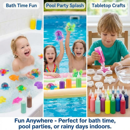 DIY Magic Gel Water Pets Sensory Play,Easy-To-Mold Aqua Fairy Water Gel Kit,Non-Fading Fine Motor Skills Craft,Relaxing Healing Activity for Rainy Days,Bath Time & School Projects(24 bottles 20 molds)