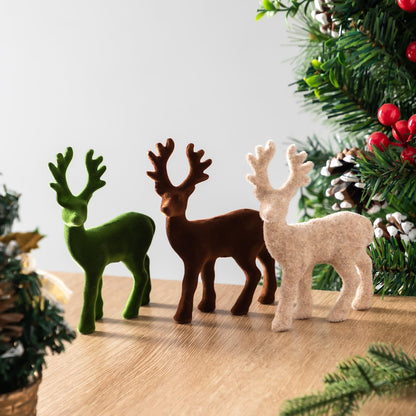 Yalikop 15pcs Reindeer Figurines Christmas Decoration Velvet Tabletop Ornaments Small Reindeer Mini Standing Deer Statues Elk Neutral Centerpiece for Home Office Fireplace Xmas Holiday Party Decor