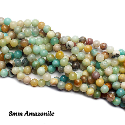 70PCS Natural 8MM Healing Gemstone, Amazonite Energy Stone Round Loose Beads, Semi-Precious Crystal Beads with Free Elastic String for Jewelry Making DIY