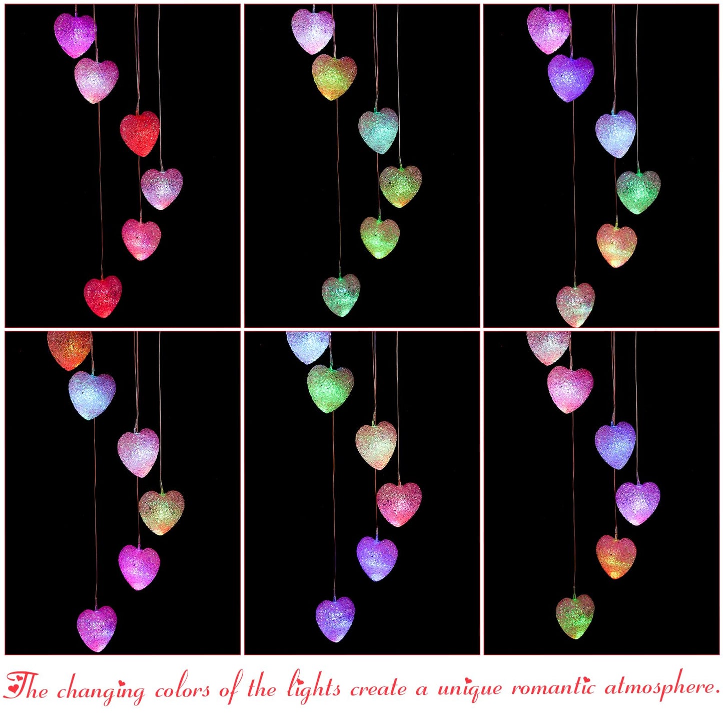 Glooglitter 2 Pcs Heart Solar Wind Chime Gift for Women Mom Grandma Sister Ideal Gift Mother's Day Decoration for Garden Patio Yard, Romantic Night Light Home Decor(Pink Heart)