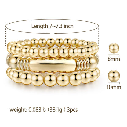 Gold Bangles Bracelet for Women Chunky Curved Stacking Plated Bead Ball Stretchable Bracelets