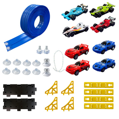 16.5 Ft Flexible Race Track with Support Compatible with 1/64 Diecast Cars, Toddle Kids Toys Christmas Birthday Gifts Party Favors for Boys Girls Grandkids Age 2 3 4 5 6 7 8 (Blue)
