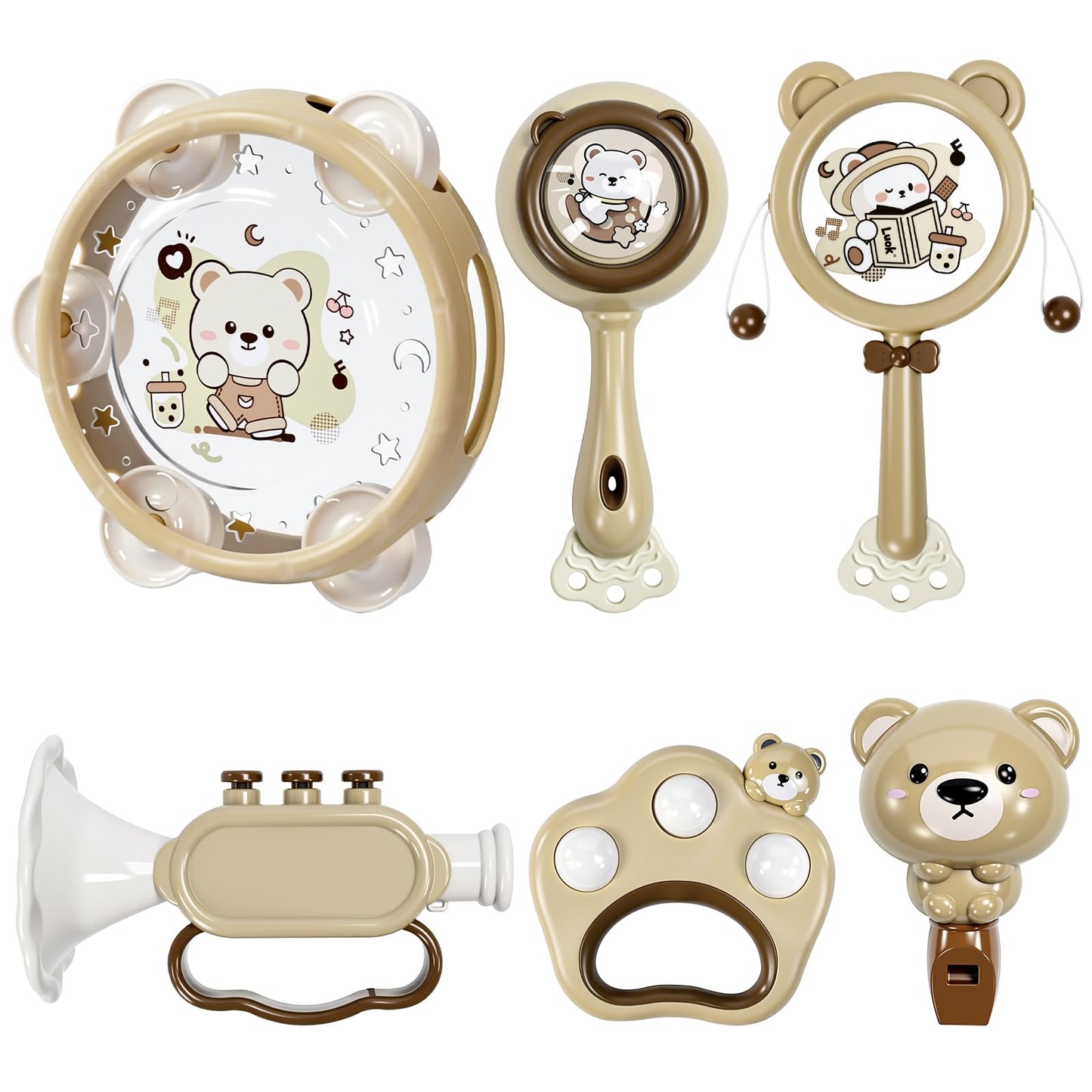 Baby Musical Toys for Toddlers 1-3: 6pcs Montessori Kids Musical Instruments Infant Baby Teething Toy with Rattle & Tambourine for Preschool Learning Birthday for Boys Girls