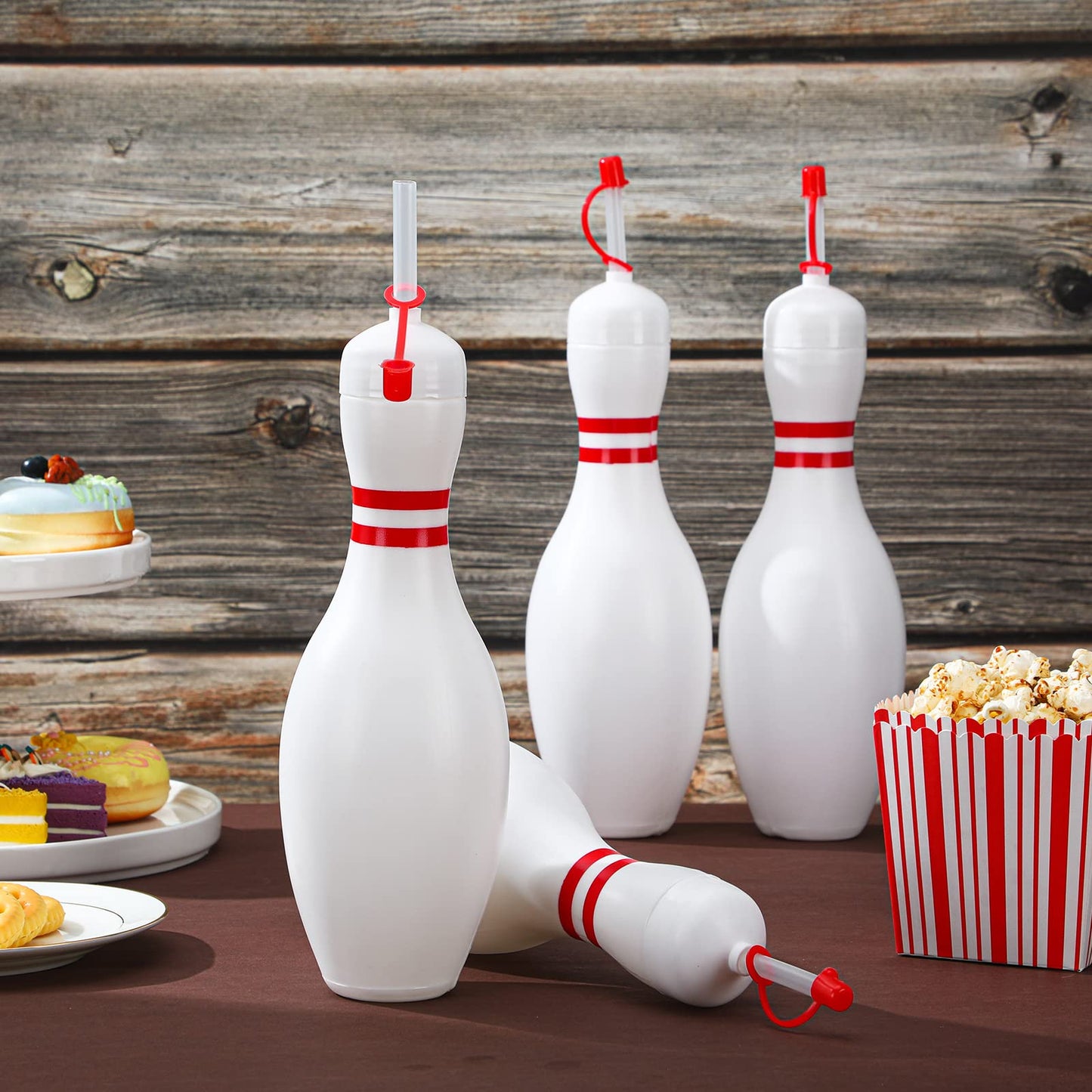 Funtery 12 Set Bowling Lovers Gifts for Men Women 25 oz Reusable Bowling Pin Plastic Water Bottles with Straws and Lids Sports Fans