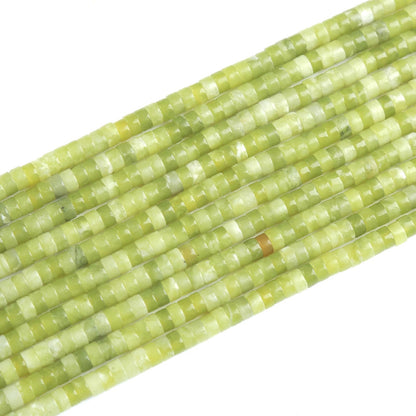 150pcs 2x4mm Natural Chinese Green Jade Tube Shape Beads Loose Flat Round Cylinder Flat Spacer Green Stone Beads for Bracelet Earrings Jewelry Making