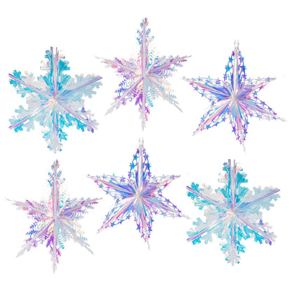 6pcs 16 Inch Iridescent Snowflake Ornament Hanging Decoration Clear Foil Decorative Lace Edge Snowflake Folding Rainbow Ornaments for Bridal Shower Wedding Birthday Frozen Christmas Theme Decoration