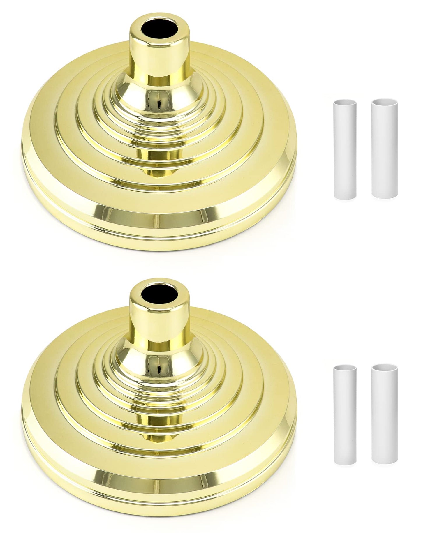 QWORK Flag Stand, 2 Pack Flag Base Stand for Indoor & Outdoor Flagpoles, Floor Base Stand, Compatible with 1.3 Inch and 1.1 Inch Diameter Flag Pole - Gold
