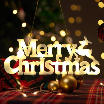 DERAYEE Merry Christmas Sign LED Hanging Ornament Light Christmas Glowing Letter Sign for Xmas Tree Wall Door Fireplace Indoor Outdoor
