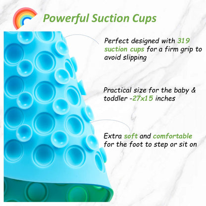 Joiyota Silicone Push Pop Bath Mat for Kids, CPC Certified Non-Slip Rainbow Bathtub Mat with Suction Cups, Sensory Bath Toy for Toddlers (27x15-rainbow)