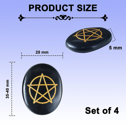Crocon Black Agate Engraved Stone (Set of 4) Reiki Symbols Polished Palm Stones Sacred Geometry Symbols Set for Good Luck Pocket Stone Positive Healing Balancing Meditation Gemstone Gift Set