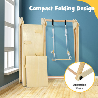 OLAKIDS Indoor Jungle Gym 4 in 1 Foldable Toddler Wooden Montessori Baby Climbing Toys with Swing Slide Ramp Ladder for Kids Playground Climb Activity Play Structure
