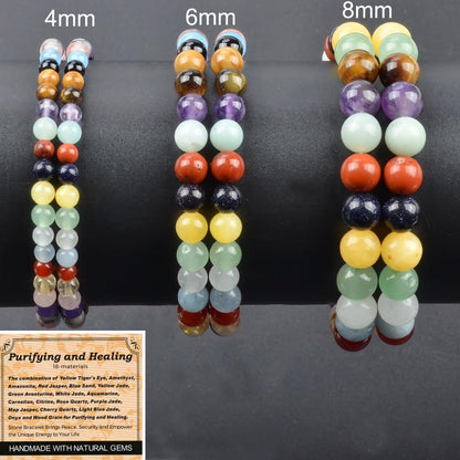 MASSIVE BEADS 18 Materials - Purifying and Healing Handmade Handmade Yoga Stretch Elastic Bracelet Natural Stone Crystal Healing Power Energy Gifts for Unisex Adult 4mm