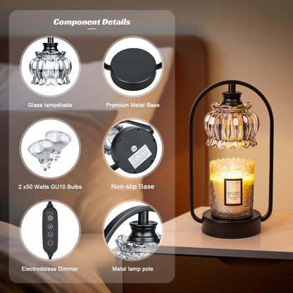 Shang Chiang Candle Warmer Lamp, Electric Light with Timer Dimmer Clear Flower Shape Wax Melt Warmer for Birthday, Mothers Day, House Warming Gift (Includes 2 Bulbs)