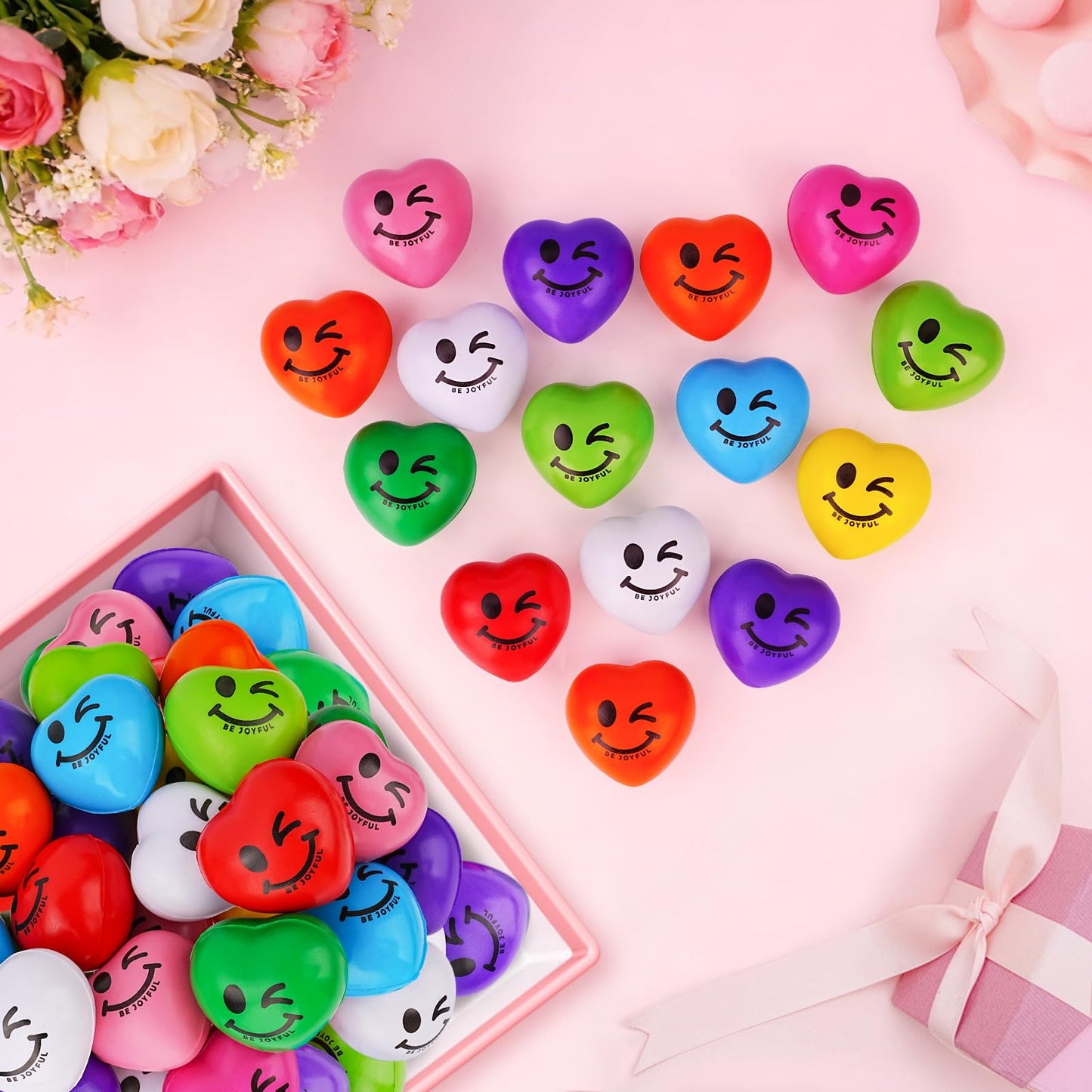 SHQDD Stress Balls, 100PCS Heart Stress Balls for Adults & Kids, Mini Foam Ball Stress Relief Toys, Fidget Anxiety & Anger Relief at Work/School/Home, Employee Benefits, Student Prizes, Party Favors