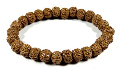 AWAKEN YOUR KUNDALINI 5 Mukhi Chikna Pathri Rudraksha Bracelet - AAA Grade 8mm Rudraksh Beads - Root Chakra Balance & Universal Sun Sign - Cultivate Spiritual Growth - Handmade