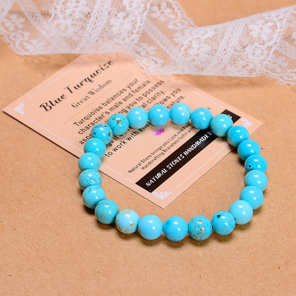 AD Beads Handmade Gemstone Stretch Elastic Bracelet Crystal Healing Reiki Nature's Beauty and Spiritual Essence Unisex (10mm, Blue Turquoise (Great Wisdom))