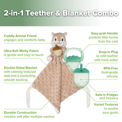 haakaa Security Blanket with Baby Teething Toys, Freezer Teethers for Teething Relief, Soft Baby Lovey for Comfort