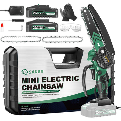 Saker Mini Chainsaw,6 Inch Portable Electric Chainsaw Cordless, Small Handheld Chain saw for Tree Branches,Courtyard, Household and Garden,Gift for Men Dad(SK1806D-G)