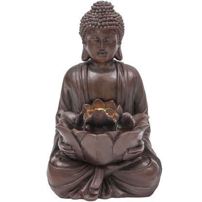 Ultym Zen Buddha Water Fountain Outdoor, 19" H Handcrafted Buddha Statue Water Feature with Soothing Waterfalls & Lights, Peaceful Oasis for Garden Patio Yard Deck Living Room Floor Tabletop Decor
