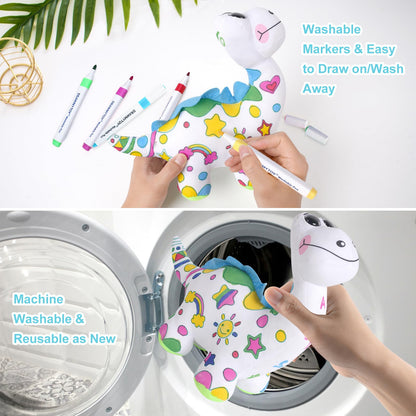 DRAWMYTOY DIY Coloring Plush Toy with Washable Markers, Scribble Pets Stuffed Animal, Doodle Dolls Art Toy for Boys and Girls Ages 3-8, Birthday Gift (Dinosaur)