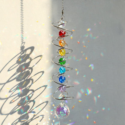 GWAHSA Suncatcher Wind Spinner Gazing Ball Spiral Tail, Crystal Sun Catchers with Seven Chakra Beads Window Hanging for Indoor Home Outdoor Garden Decor Wedding Birthday Party Gifts for Girl Women Mom