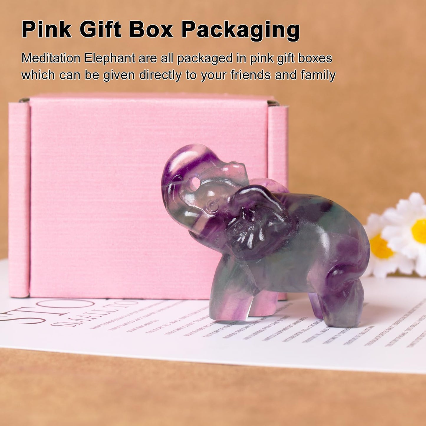 Hguxmcu 2 Inch Rainbow Fluorite Crystal Elephant Sculpture Handcrafted Healing Stone Animal Figurine Spiritual Home Decor Lucky Charm Gift for Wealth Success Positive Energy and Meditation Lovers