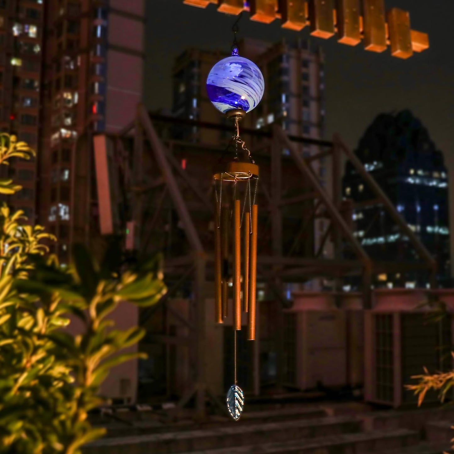 Taman Solar Wind Chime - 35" Glass Solar Lights Wind Chimes Valentine's Day Gift for Outside Deep Tone Decorative Memorial Gift for Home, Outdoor, Yard, Patio, Balcony, Garden Decor