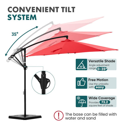 OLIXIS 9.8FT Offset Patio Umbrella with Base, Cantilever Table Umbrellas for Outdoor Sun Shade UV Protection with Easy Tilt Adjustment, 8 Ribs for Backyard, Lawn, Garden, Pool