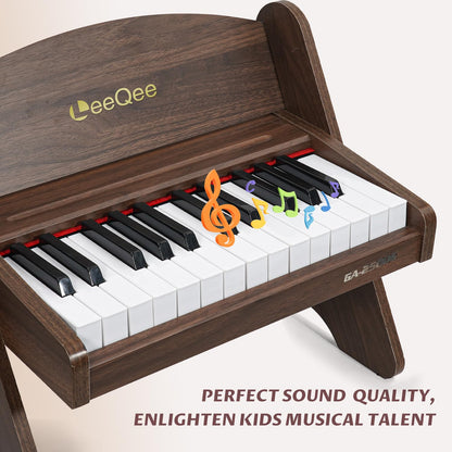 LeeQee Baby Piano for Toddlers, 25 Keys Wooden Piano for Kids with Volume Control, Mini Digital Music Educational Instrument Toy, Dual Power Mode Portable Wood Piano for 3+ Year Old Girls Boys