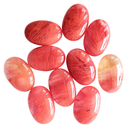 Loveliome Synthesis Cherry Quartz Oval Polished Worry Stones, Healing Crystal Indoor Fountain Stones Massage Energy Anxiety Relief Items