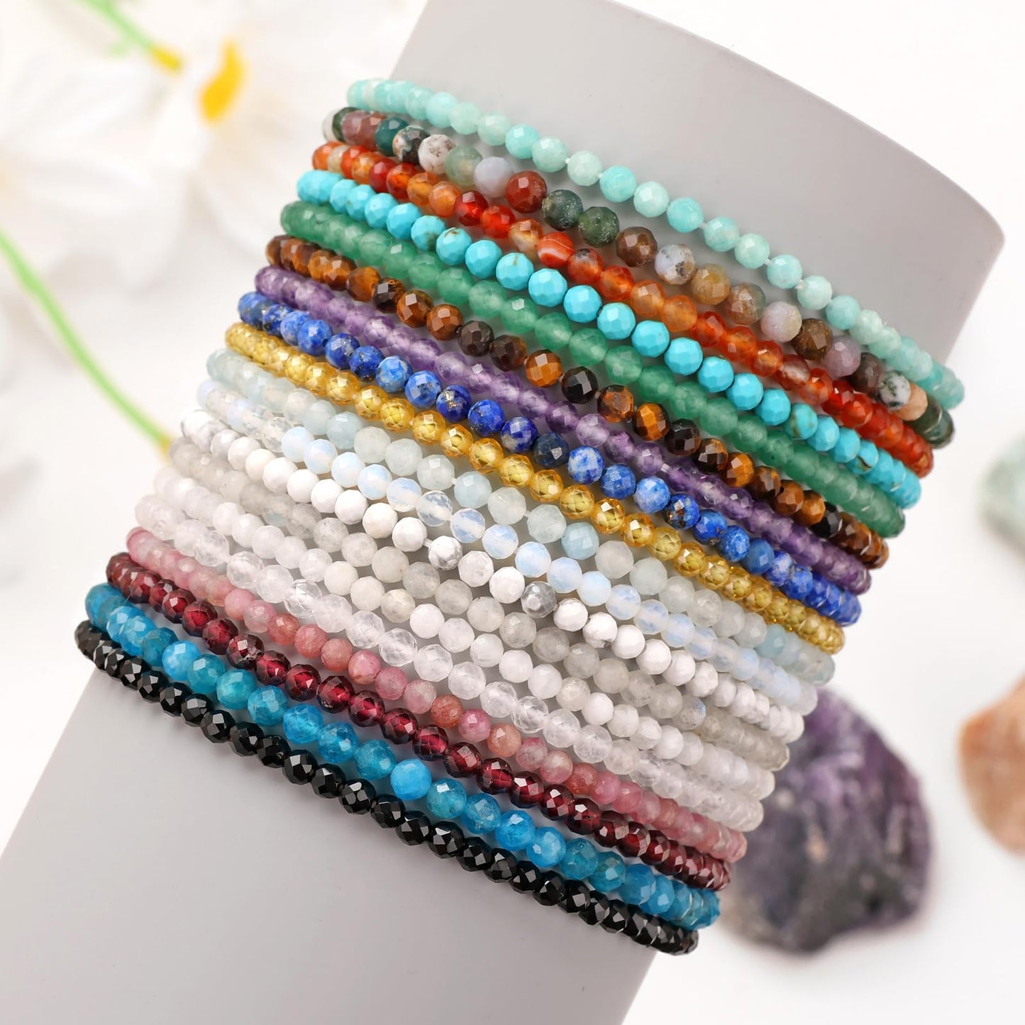 Bolinailo Healing Crystal Bracelet Lapis Lazuli Faceted Beaded Bracelets for Women Men 3mm Natural Stone Adjustable Handmade Stretch Bracelet Reiki Spiritual Jewelry Fashion Gifts