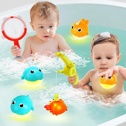 Light Up Toddler Bath Toys for Kids Ages 1- 3,7PC No Holes Baby Shower Bath Toys Set,Fun Magnetic Fishing Game Bathtub Toy,Birthday for Baby Boys Girls 1 2 3 4 5 6 Old Year