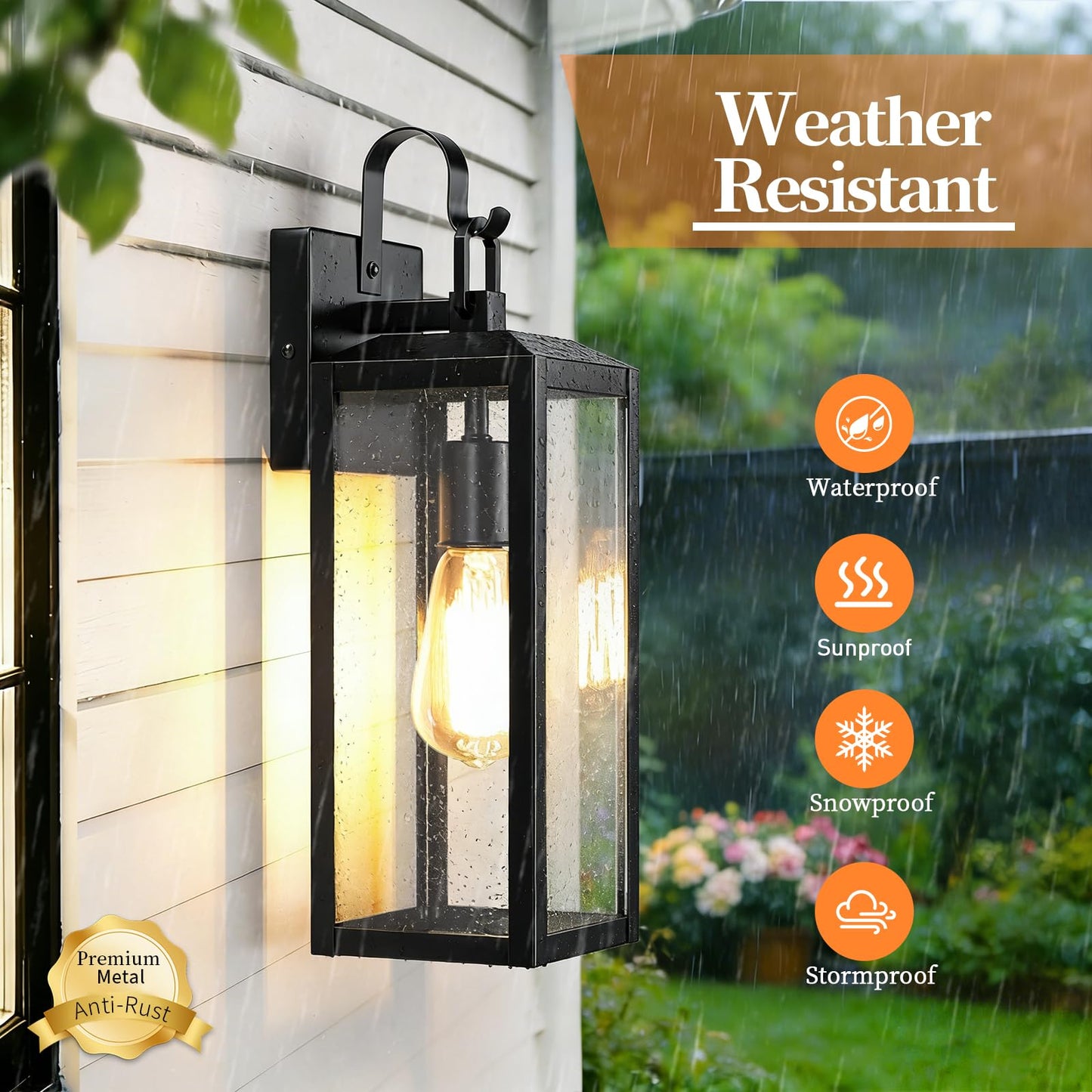 16'' Large Outdoor Wall Lights 2 Packs, Black Exterior Lighting Fixtures, Waterproof Outside Lights for House, Modern Outdoor Sconce Porch Light, Farmhouse Wall Lanterns for Front Door, Patio, Garage