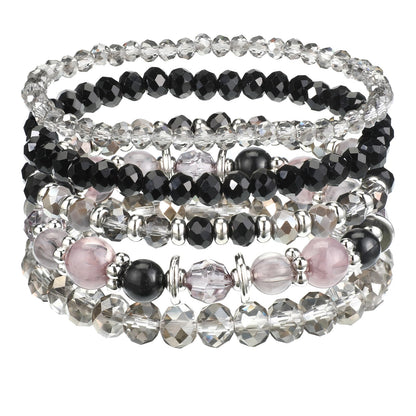Tweruna 5 PCS Glass Beaded Bracelets Stack, Stretchy Bracelets for Women, Black Stacked Bracelet for Jewelry Birthday Gifts