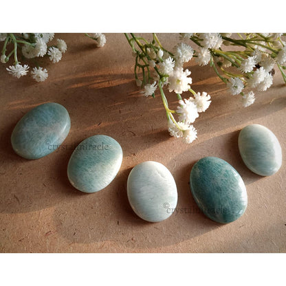 crystalmiracle Beautiful Amazonite Gemstone Worry Stone Positive Energy Crystal Healing Thumb Stone for Reiki Meditation Feng Shui Gifts for Men Women