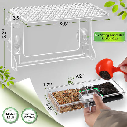 Gbekery Window Bird Feeder for Outdoors with Strong Suction Cups, Acrylic Clear Window Bird Feeders for Viewing with Large Capacity Detachable Seed & Water Tray