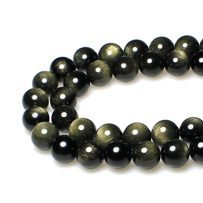 MJDCB 5A Natural Stone Beads Gold Obsidian Round Loose Beads for Jewelry Making DIY Bracelet Necklace (10mm).