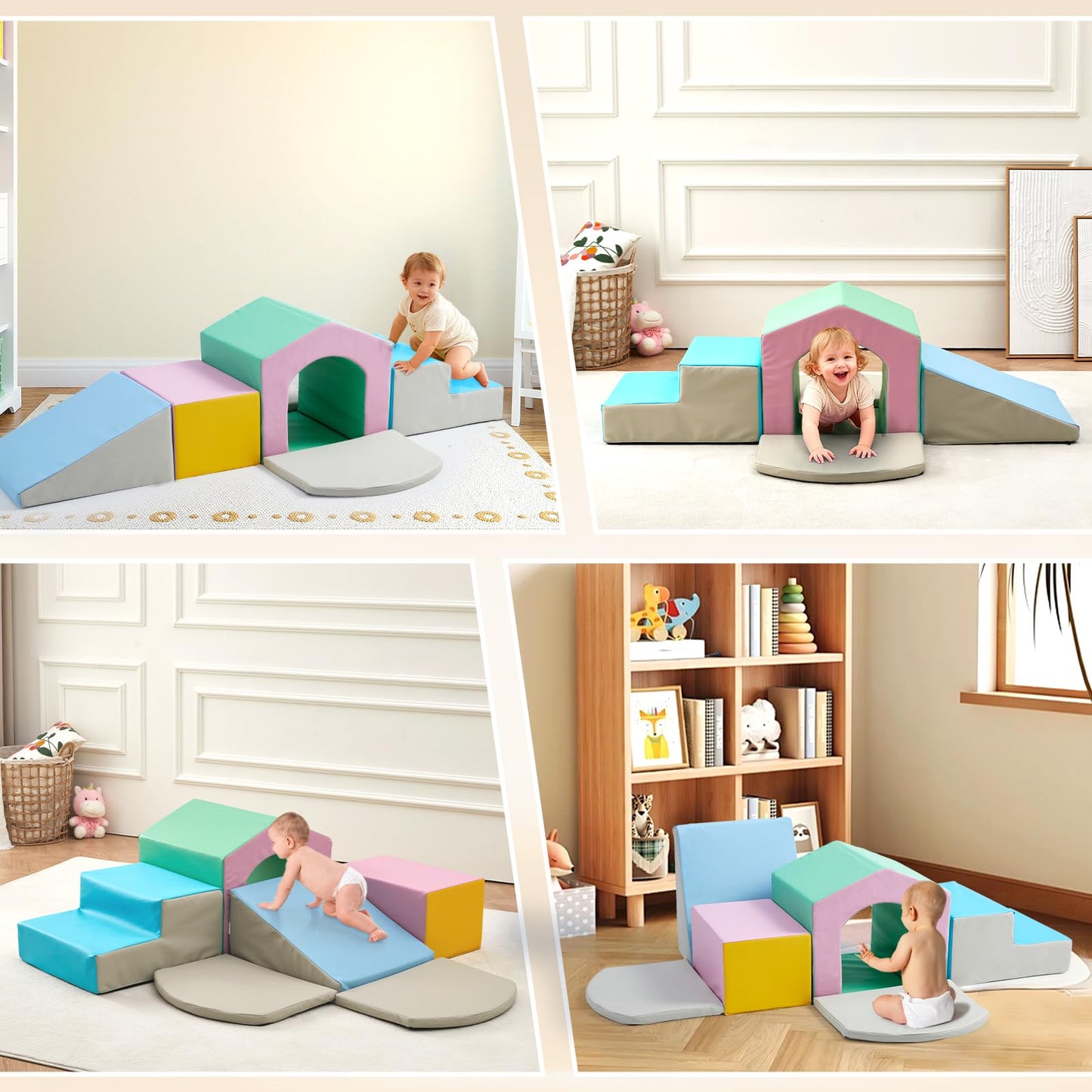 M HI-Mat Toddler Climbing Toys Indoor, 6-Piece Baby Foam Climbing Blocks, Soft Play Gym Made of PU Leather Climber Structures Set for Toddlers 1-3 Years, Waterproof, Easy to Clean (Pink, 6-Pieces)