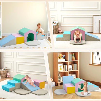 M HI-Mat Toddler Climbing Toys Indoor, 6-Piece Baby Foam Climbing Blocks, Soft Play Gym Made of PU Leather Climber Structures Set for Toddlers 1-3 Years, Waterproof, Easy to Clean (Pink, 6-Pieces)