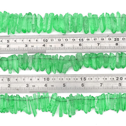 BEADIA Green Titanium Coated Crystal Quartz Spike Point Stick Beads Rough 1.0"-1.5" for Jewelry Making 15 Inch/Strand