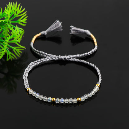 GEMSYMPHONY Labradorite Gemstone Beads Braided Bracelet – 3.5mm Natural Stone Beads, Handmade Adjustable Braided Rope Bracelet, Healing Crystal Jewelry for Men & Women, Unisex Boho Gift (Labradorite)