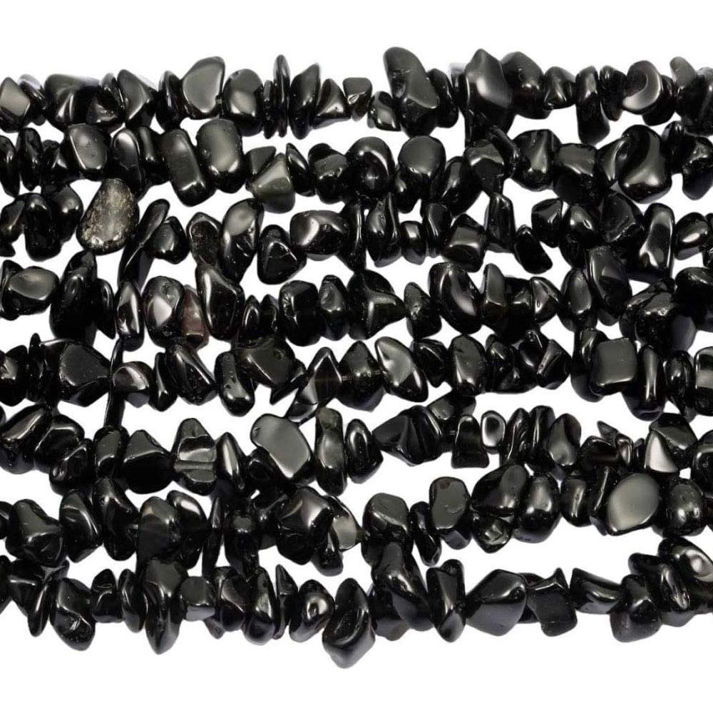 HAAMIIQII 5-8mm Natural Black Obsidian Chips Beads Irregular Chip Stones Loose Gemstone Energy Healing Beads for Jewelry Making Strand 30 Inch