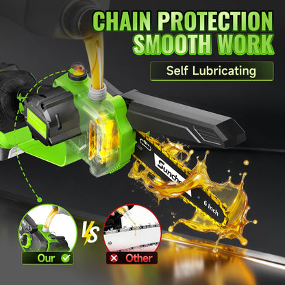 Mini Chainsaw Cordless, 6 Inch Electric Chainsaw with 2 Battery, Handheld Battery Powered Chain Saw with Auto Oiler, Garden Tools Saw for Wood Cutting Tree Cutter, Holiday Gifts for Men, Dad, Husband
