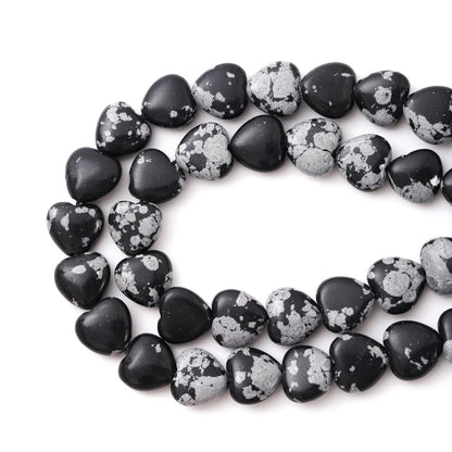 Natural Heart Shaped Snowflake Stone Beads 10mm Loose Crystal Healing Beads for DIY Necklace Bracelet Making Gemstone Craft Supplies
