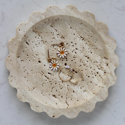 Travertine Scalloped Tray 6.3", Small Jewelry Tray for Women's Gift, Decorative Tray for Dresser Nightstand