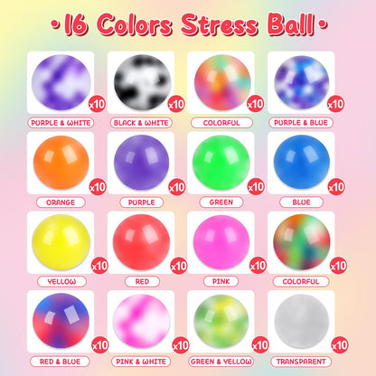 BESNEL 160 Pack Stress Balls for Adults, Bulk Squishy Ball, Stress Balls Set, Anti-Anxiety Easter Stress Relief Fidget Balls