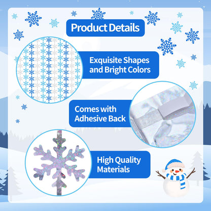 Avikosi 2 Pack Snowflake Foil Fringe Curtains, 3.3×6.6 ft Blue Tinsel Backdrop Streamers for Frozen Theme Birthday, Winter Wonderland Party, Baby Shower, Holiday Wall Decor