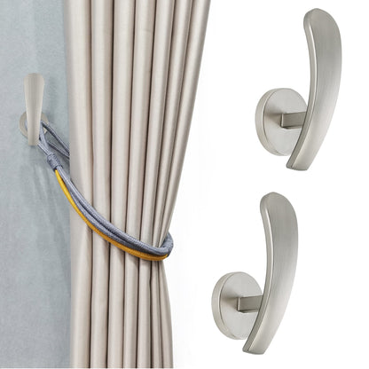HEMOUR Curtain Holdback, 2pcs Wall Mounted Drapery Tiebacks with Screws, Decorative Drapery Metal Hook Wall Hanger, Silver