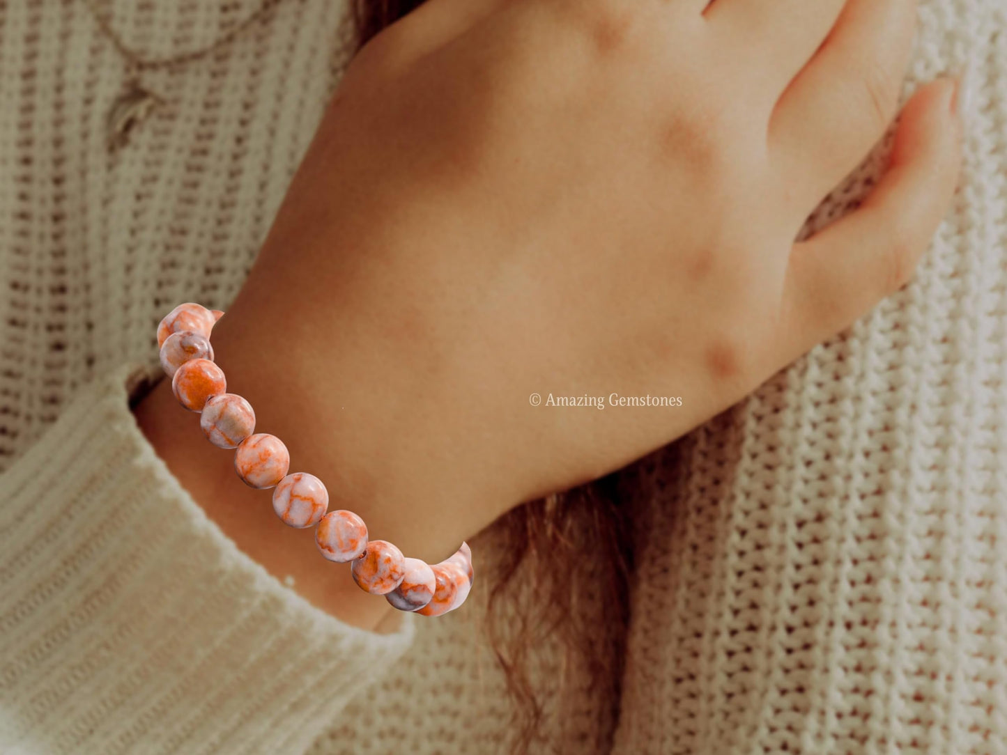Amazing Gemstone Red Picasso Jasper Bracelet for Women Men's Gifts - Protection Healing Crystal Bracelet - 8mm Gemstone Beaded Adjustable Bracelet Pulseras Para Hombres Mujer Stocking Stuffers